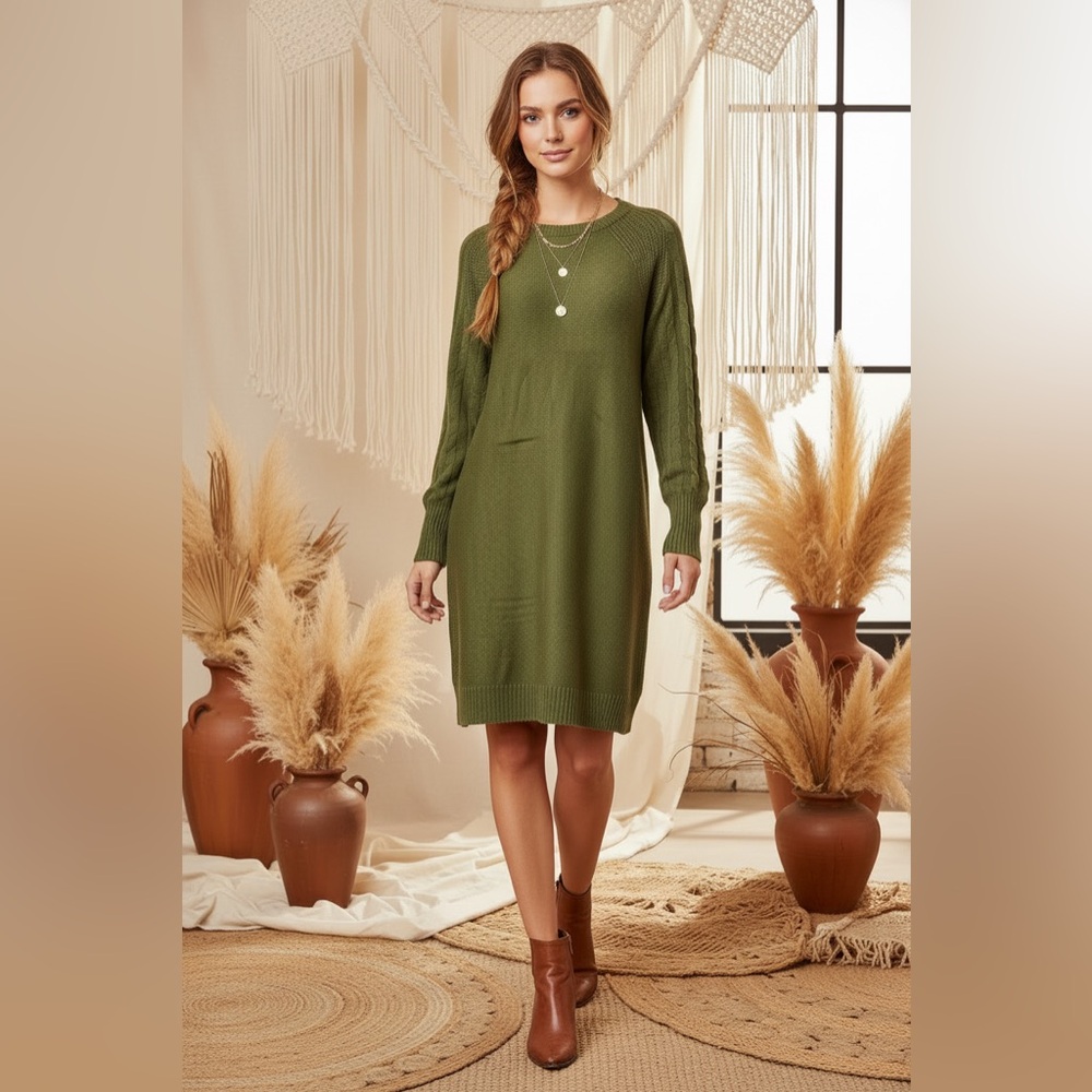 LuLaRoe Lauren Sweater Dress • Solid Green • Sweater Knit